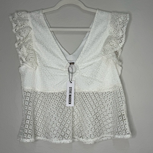 STEVE MADDEN Key to My Heart White Lace Ruffle Sleeve Top - Picture 6 of 11